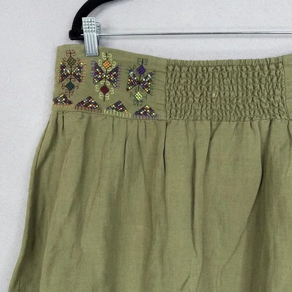 Maeve Skirt Womens 14 Green Embroidered Button A-Line Linen Blend Boho Fairy - Picture 9 of 15